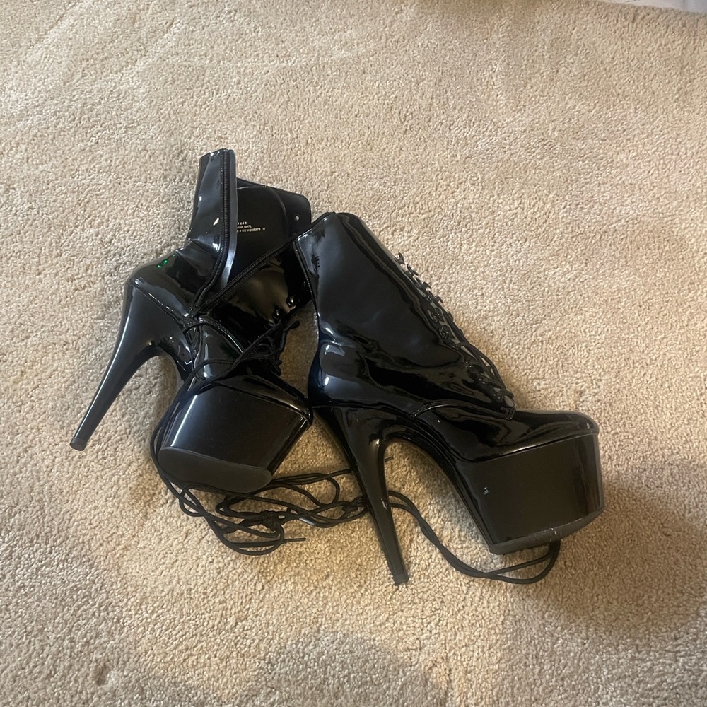 Pleaser Black Patent Platform Ankle Boots